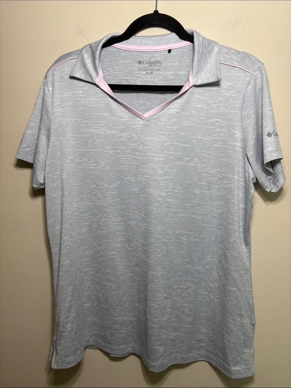 Columbia Light Gray Polo with Pink Trim